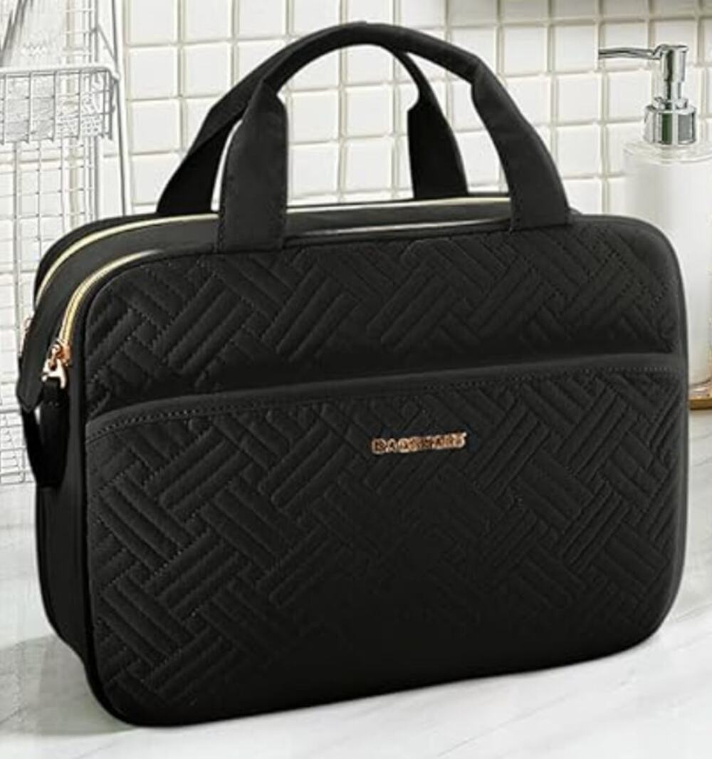 BAGSMART Large Toiletry Bag, Travel Makeup Organizer (Black, Large)